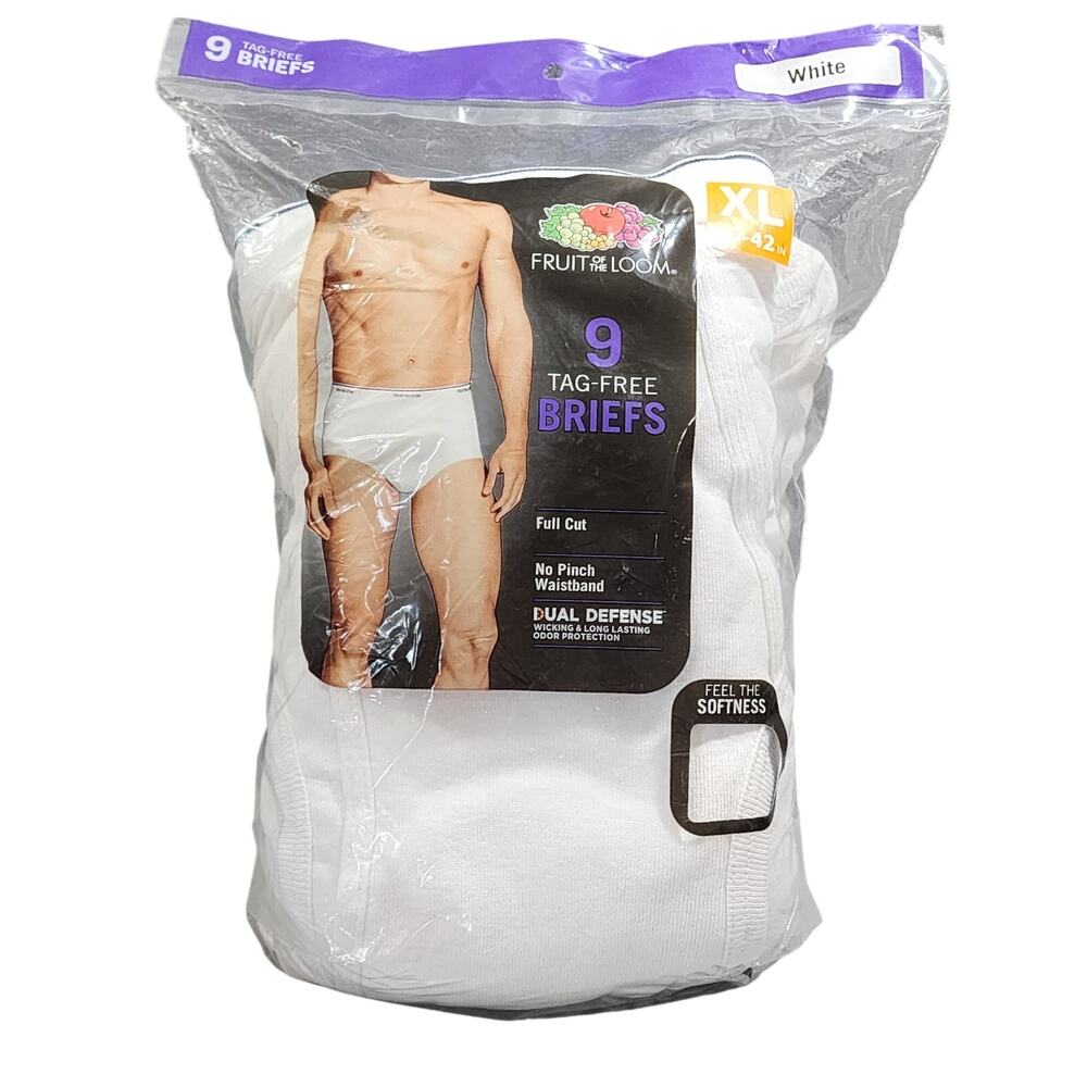 9pk Tag Free Full Cut 100% Cotton Briefs Mens Sz XL 40-42 Fruit Of The Loom NIP
